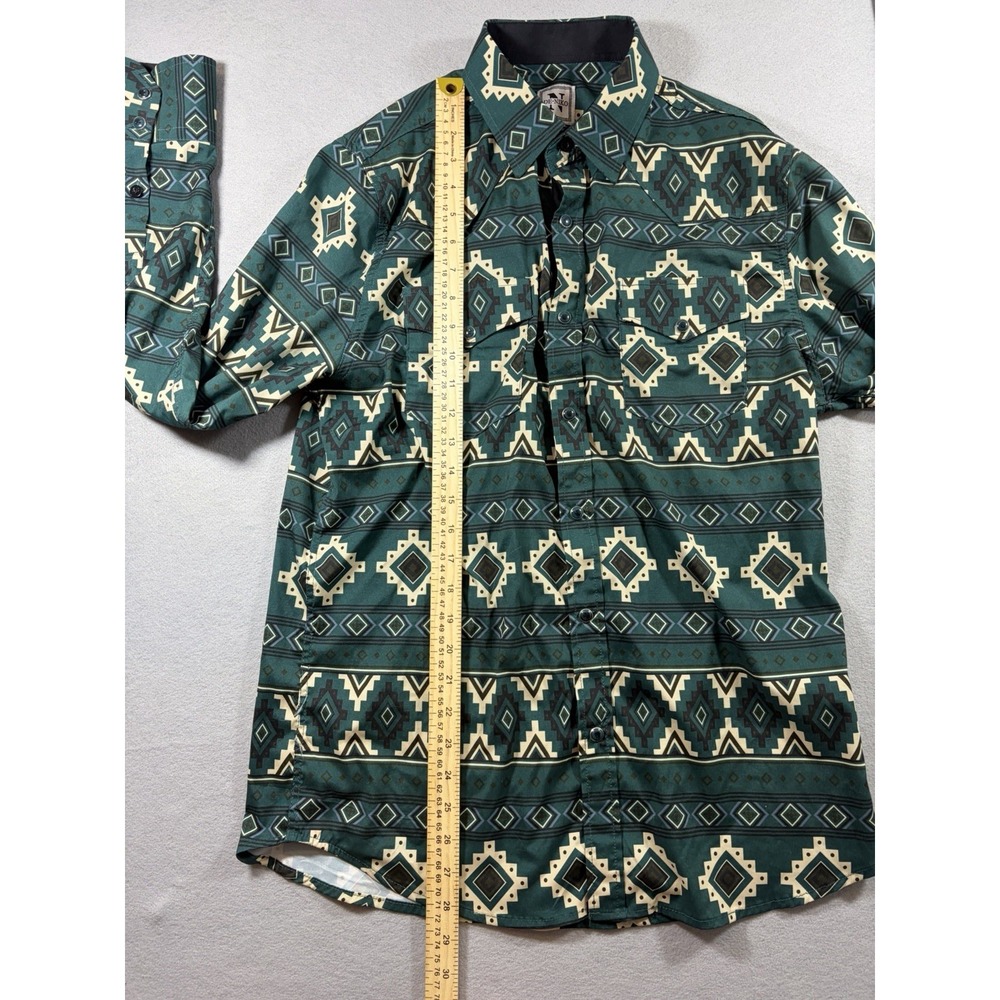 DE-NIKO Long Sleeve Men's Button Up T Shirt Aztec Western Medium Pearl Snap - Picture 3 of 7